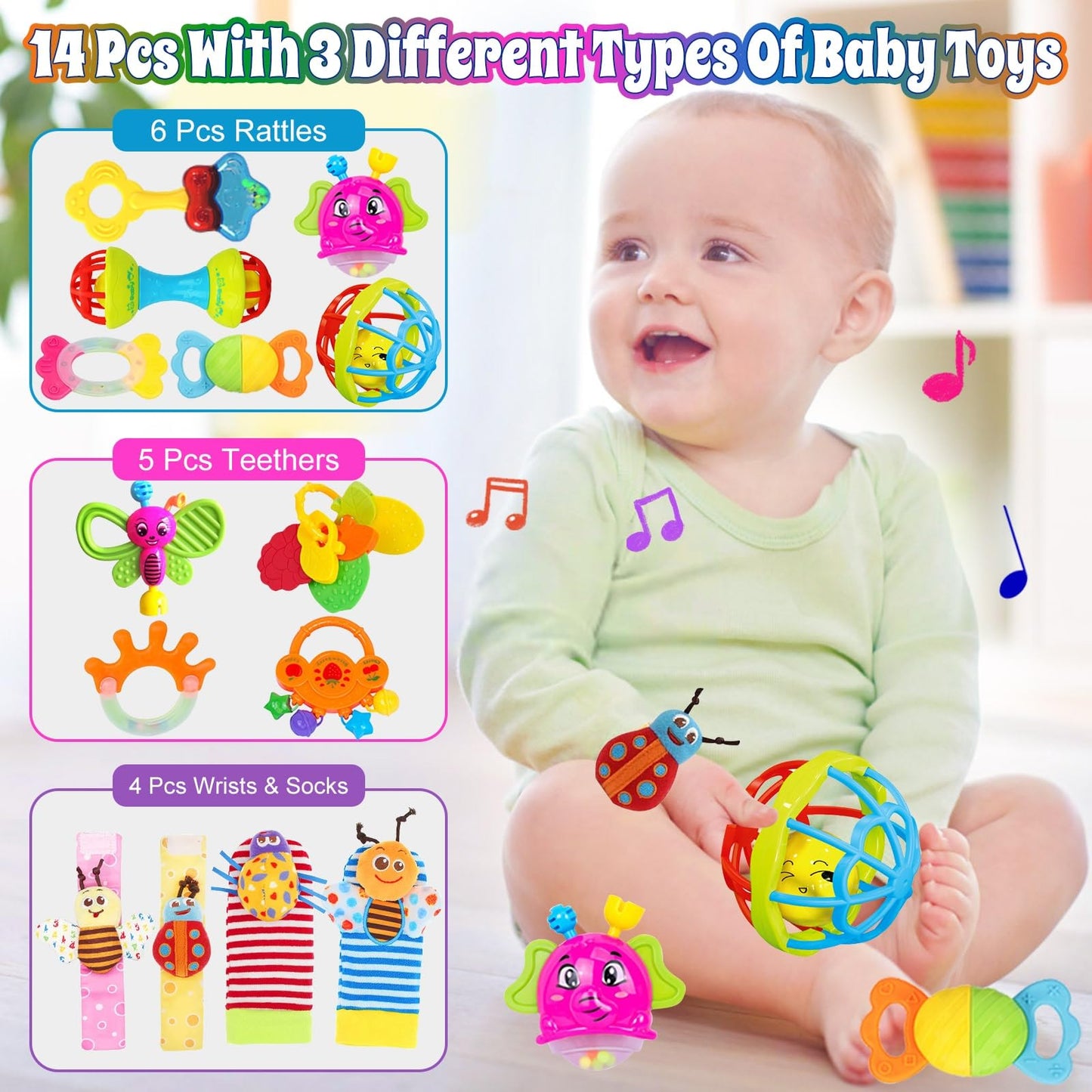 Baby Rattles 0-6 Months: Baby Toys Rattles for Babies 6-12 Months Infant Toys 0-3 Months Newborn Toys Teething Toys 3-6 Months - Baby Rattle Socks Baby Gifts for Boy Girl