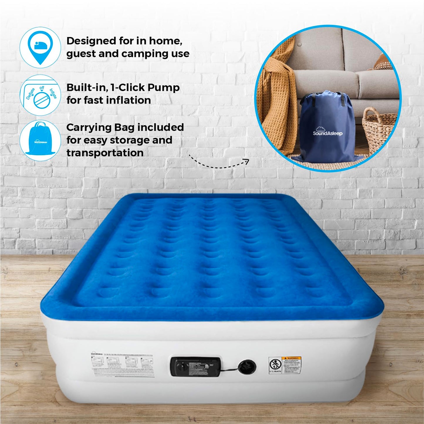 SoundAsleep Products Dream Series Luxury Air Mattress, ComfortCoil Technology, Built-in High Capacity Pump for Home, Camping- Double Height, Adjustable, Inflatable Blow Up, Portable (Queen Size)