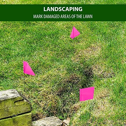 Pink Marking Flags 1000 Pack - 4x5x15 Inch Pink Flags for Yard - Markers For Lawn, Irrigation, Landscaping, Survey & Sprinkler Head Marking