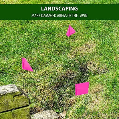 Pink Marking Flags 1000 Pack - 4x5x15 Inch Pink Flags for Yard - Markers For Lawn, Irrigation, Landscaping, Survey & Sprinkler Head Marking