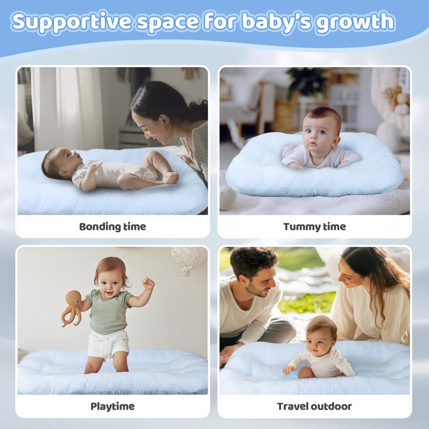 Baby Lounger - Baby Lounger for Newborn, 0-24 Months, Infant Lounger for Home and Travel, Soft Cotton, Baby Nest Lounger, Newborn Babies Essentials Gifts, ZumaBlue (Lounger Cover Included)