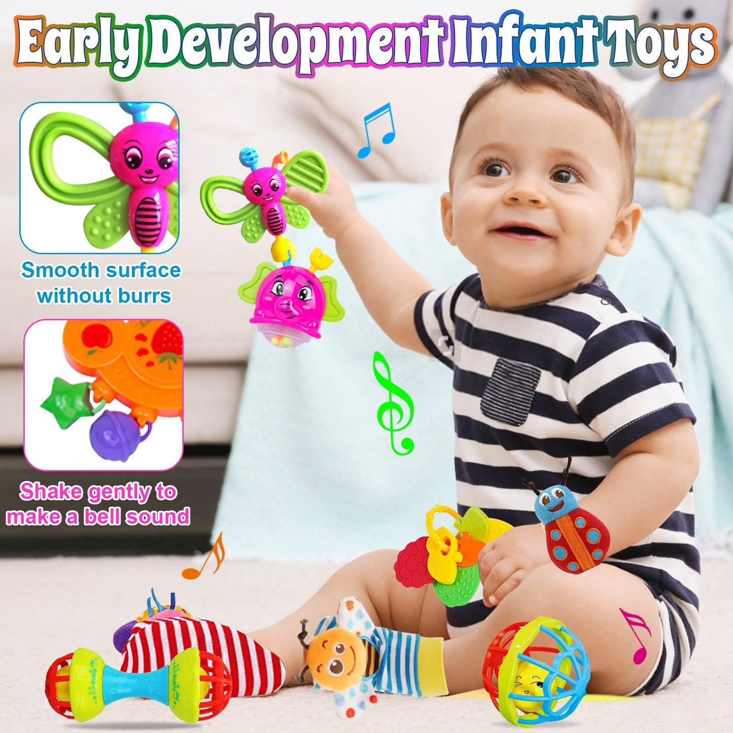 Baby Rattles 0-6 Months: Baby Toys Rattles for Babies 6-12 Months Infant Toys 0-3 Months Newborn Toys Teething Toys 3-6 Months - Baby Rattle Socks Baby Gifts for Boy Girl