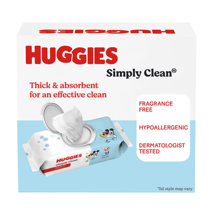 Huggies Simply Clean Unscented Baby Diaper Wipes, 11 Flip-Top Packs (704 Wipes Total), Packaging May Vary