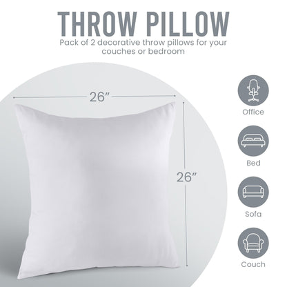 Utopia Bedding Throw Pillows Insert (Pack of 2, White) - 26 x 26 Inches Bed and Couch Pillows - Indoor Decorative Pillow