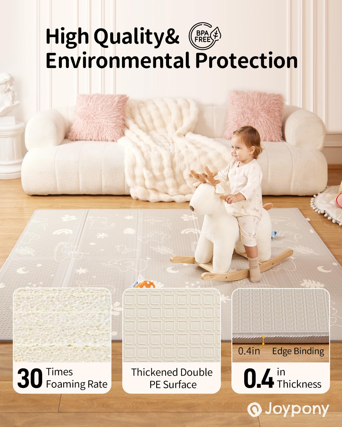 Joypony Baby Play Mat 79x 71 Inch, Extra Large Foldable Play Mats for Babies and Toddlers, Waterproof & Anti-Slip Portable Baby Floor Mat for Tummy Time, Non Toxic Foam Play Mat for Floor Travel Bag