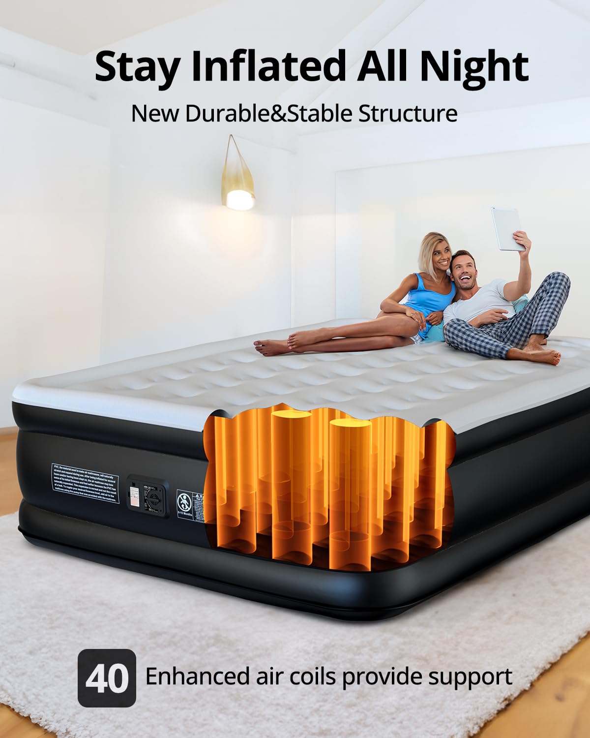 Airefina Air Mattress Queen with Built in Pump, 18 Raised Comfort Blow Up Mattress with Carrying Bag, Portable Inflatable Mattress for Guest Home, Air Bed Colchones Inflables 750 Lbs Max, 80*60*18 in