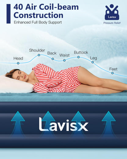 Lavisx Queen Air Mattress with Built in Pump 16" Blow Up Mattress Raised Air Bed, 3 Mins Quick Self Inflatable with Storage Bag for Guest and Home
