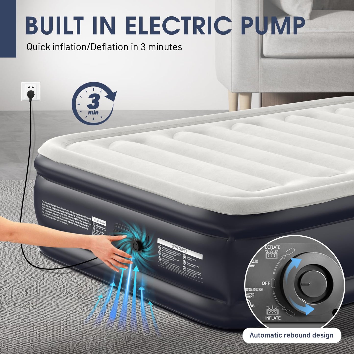 Air Mattress Full with Built in Pump,18''Raised Blow Up Mattress 2 Mins Self-Inflation/Deflation,Upgraded Thicker Inflatable Mattress，Air Bed with Storage Bag for Guests,Home，Camping，660 lbs Max