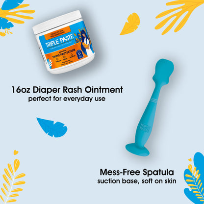 Triple Paste Diaper Rash Cream and Spatula Bundle - 16 oz Zinc Oxide Ointment and Spatula Treatment, Soothe and Prevent Rash with a Pediatrician-Recommended Hypoallergenic Formula