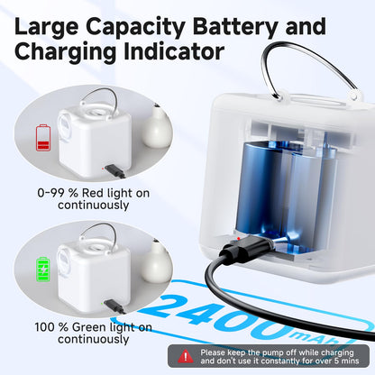 Portable Air Pump for Inflatables, 4.5kPa Mini Air Mattress Pump with Camping Light, 2400mAh Battery Rechargeable Air Pump for Pool Floats, Sleeping Pads, Swimming Ring, Vacuum Storage Bags