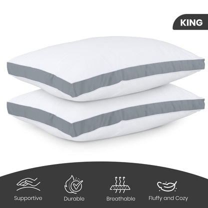 Utopia Bedding Bed Pillows for Sleeping King Size (Grey), Set of 2, Cooling Hotel Quality, Gusseted Pillow for Back, Stomach or Side Sleepers
