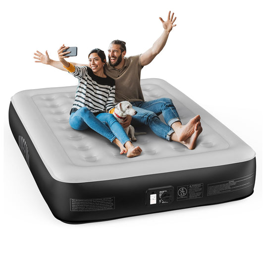 Airefina Queen Air Mattress with Built-in Pump 13", Comfort Blow up Mattress in 3 Mins Inflation/Deflation, Queen Size Inflatable Bed with Flocked Top for Camping, Home, Guest, Portable 80x60x13in