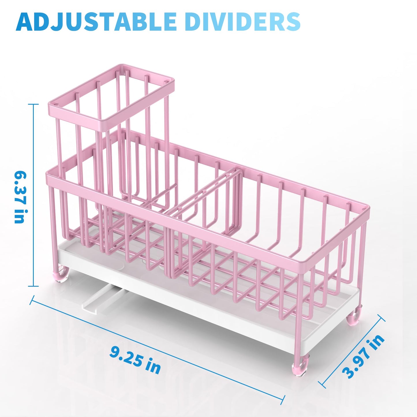 Cisily Pink Sponge Holder for Kitchen Sink, Sink Caddy Organizer with High Brush Holder, Kitchen Countertop Rustproof 304 Stainless Steel, Soap Dispenser Kitchen Organizers and Storage Essentials