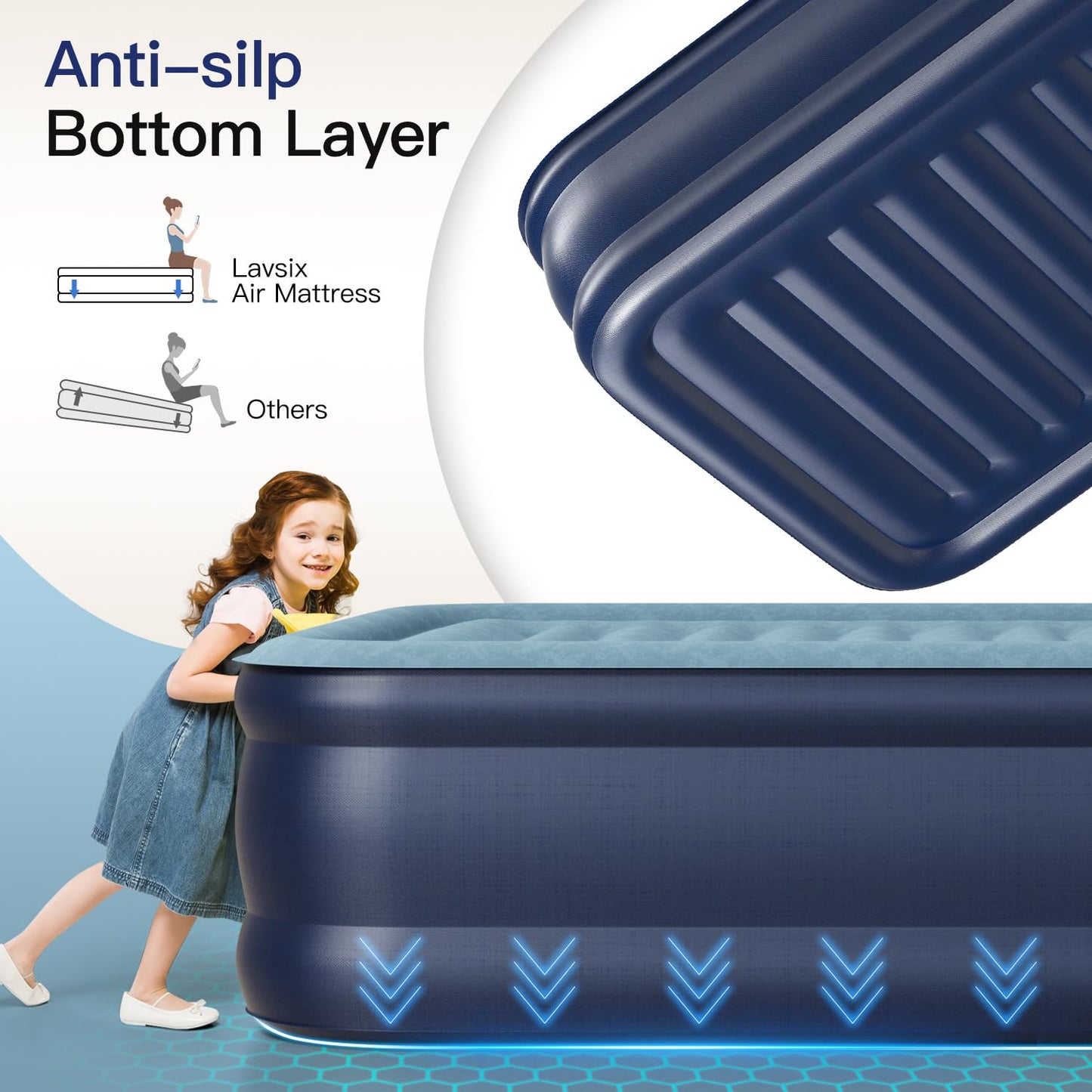 Lavisx Queen Air Mattress 18” with Built in Pump, 2 Mins High Speed Inflation Luxury Auto Stop Pump Blow Up Mattress Comfort Air Bed, Colchones Inflables