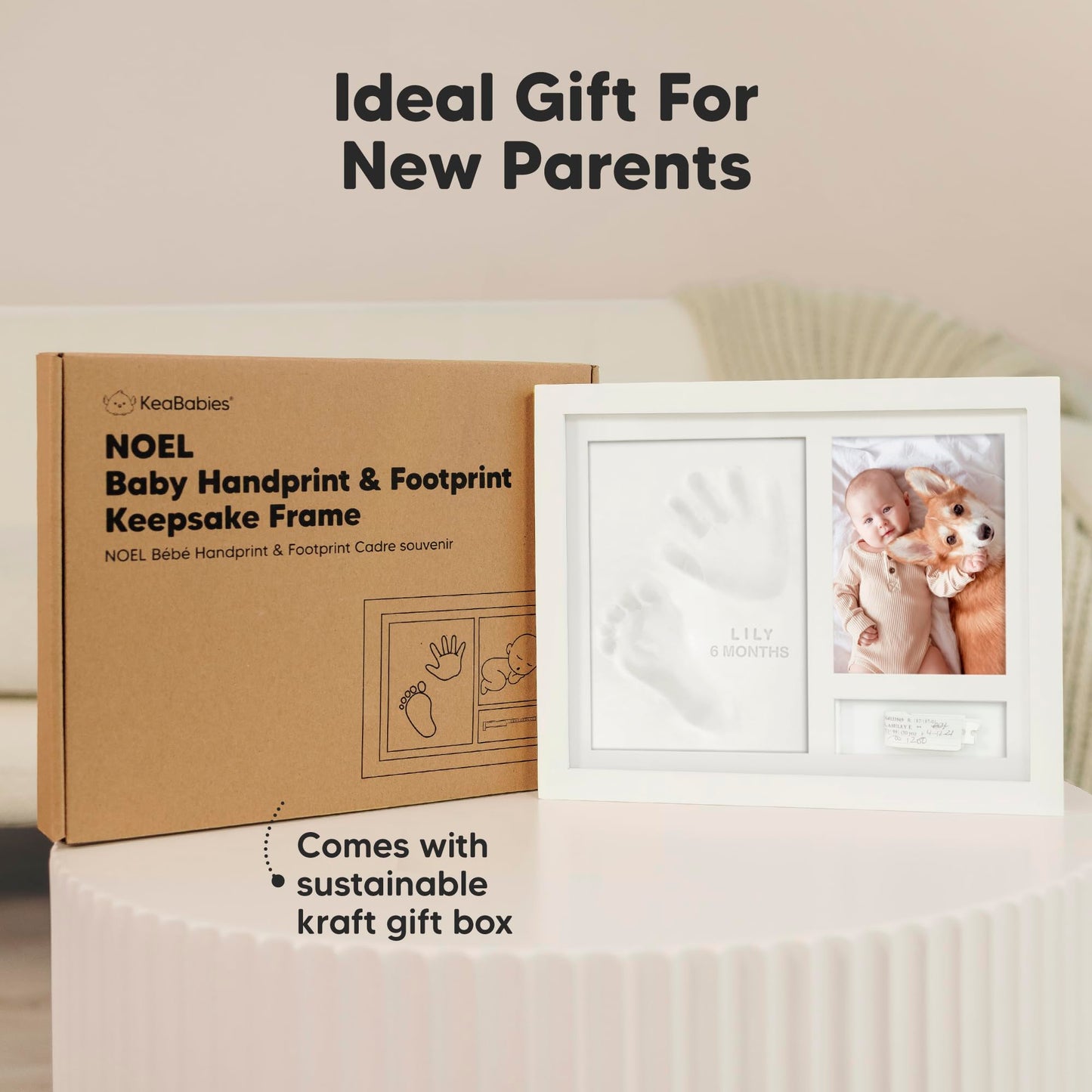 KeaBabies Baby Footprint Kit - Newborn Hand and Footprint Keepsake Frame, Nursery Picture Frame, Personalized New Mom Gifts & Baby Shower Gifts for Boys,Girls Nursery Decor(Alpine White)