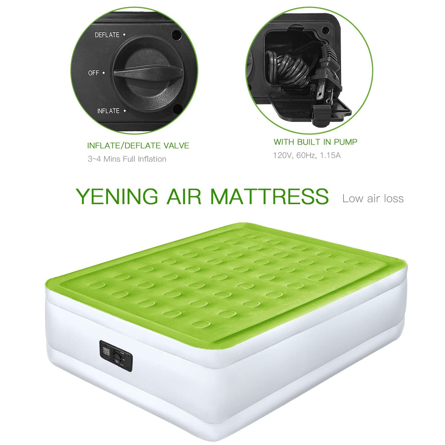 YENING Queen Size Air Mattress with Built in Pump Raised Inflatable Bed Heavy Duty Blow up Matressith Airbed 18 Inch Tall