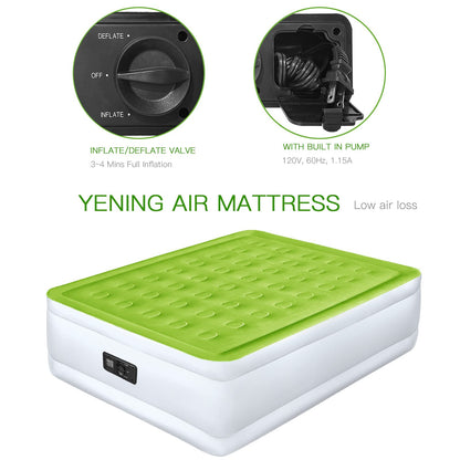 YENING Queen Size Air Mattress with Built in Pump Raised Inflatable Bed Heavy Duty Blow up Matressith Airbed 18 Inch Tall