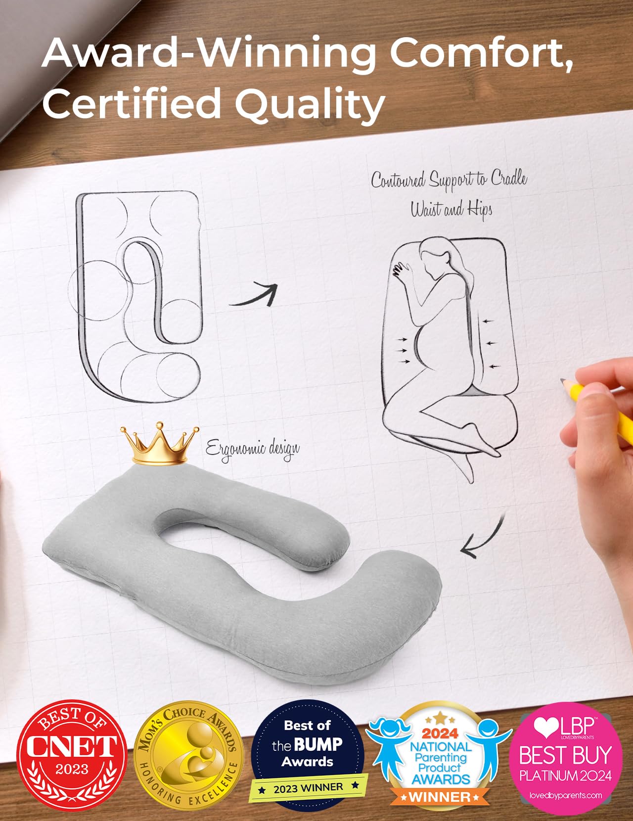 Momcozy Pregnancy Pillows for Sleeping, U Shaped Full Body Pillow for Pregnancy Women with Removable Jersey Cotton Cover, 57 Inch Maternity Pillow, Grey
