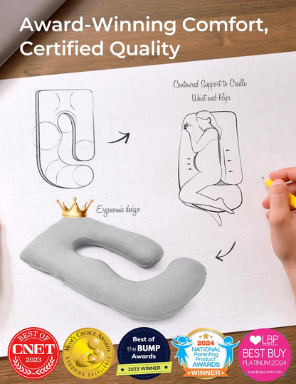 Momcozy Pregnancy Pillows for Sleeping, U Shaped Full Body Pillow for Pregnancy Women with Removable Jersey Cotton Cover, 57 Inch Maternity Pillow, Grey