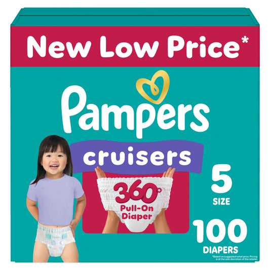 Pampers Diapers - Cruisers 360 - Size 5, 100 Count, Babyproof up to 100% Leakproof Pull-On Diaper