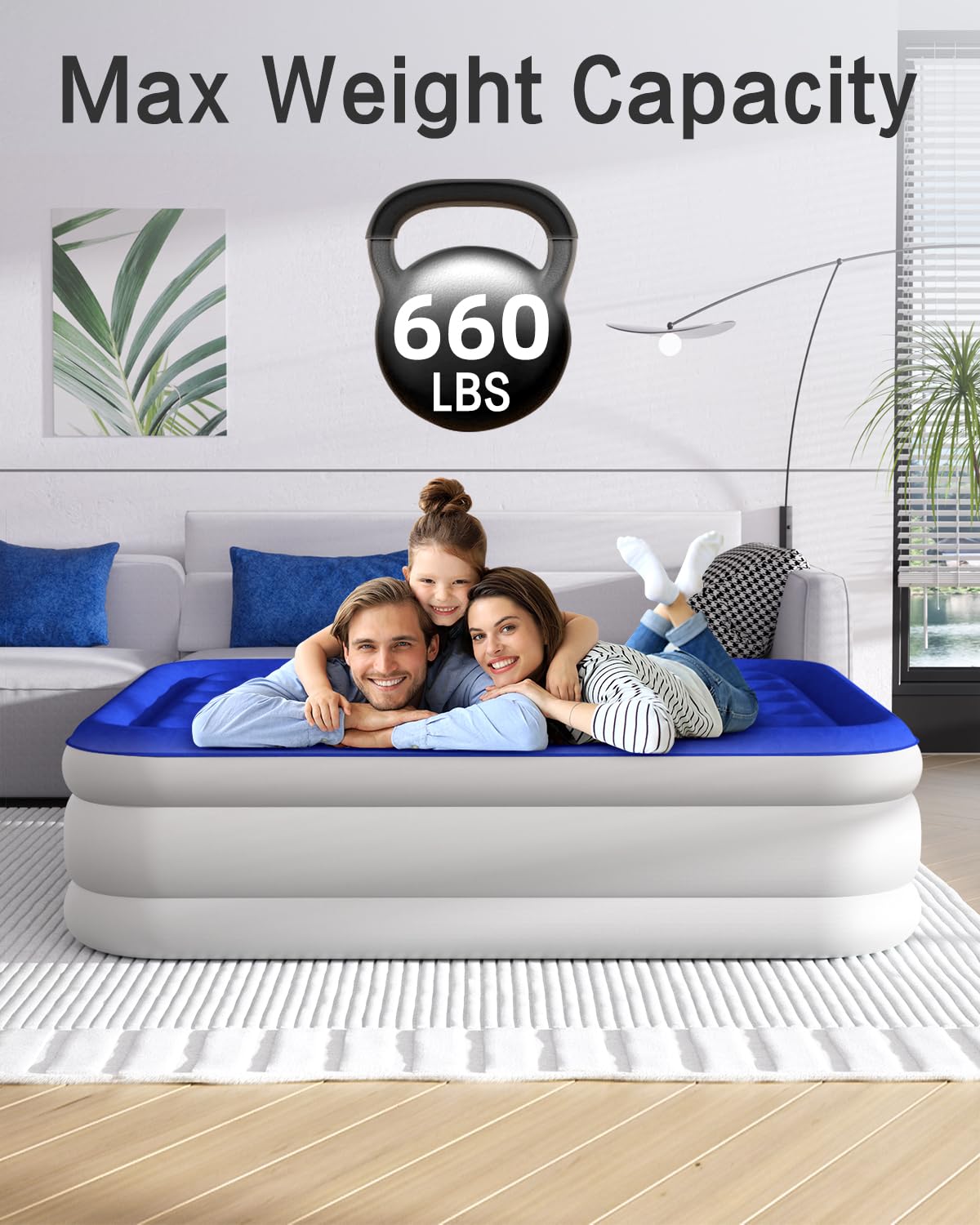 Xsleep Queen Air Mattress with Built in Pump Luxurious Comfort 18"Raised Inflatable Mattress Queen Airbed Blow Up Mattress for Home and Guests 80"*60"*18"Air Bed 3 Mins Fast Inflate/Deflate 660lbs Max