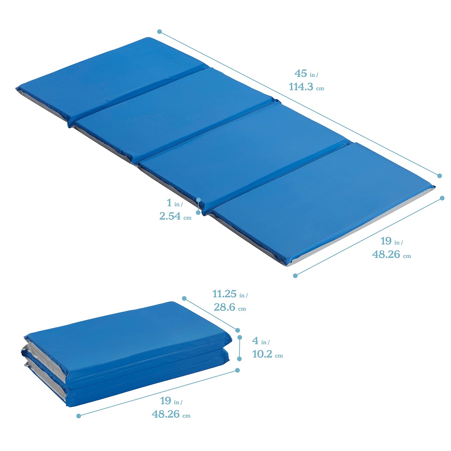 ECR4Kids Everyday Folding Rest Mat, 4-Section, 1in, Classroom Furniture, Blue/Grey