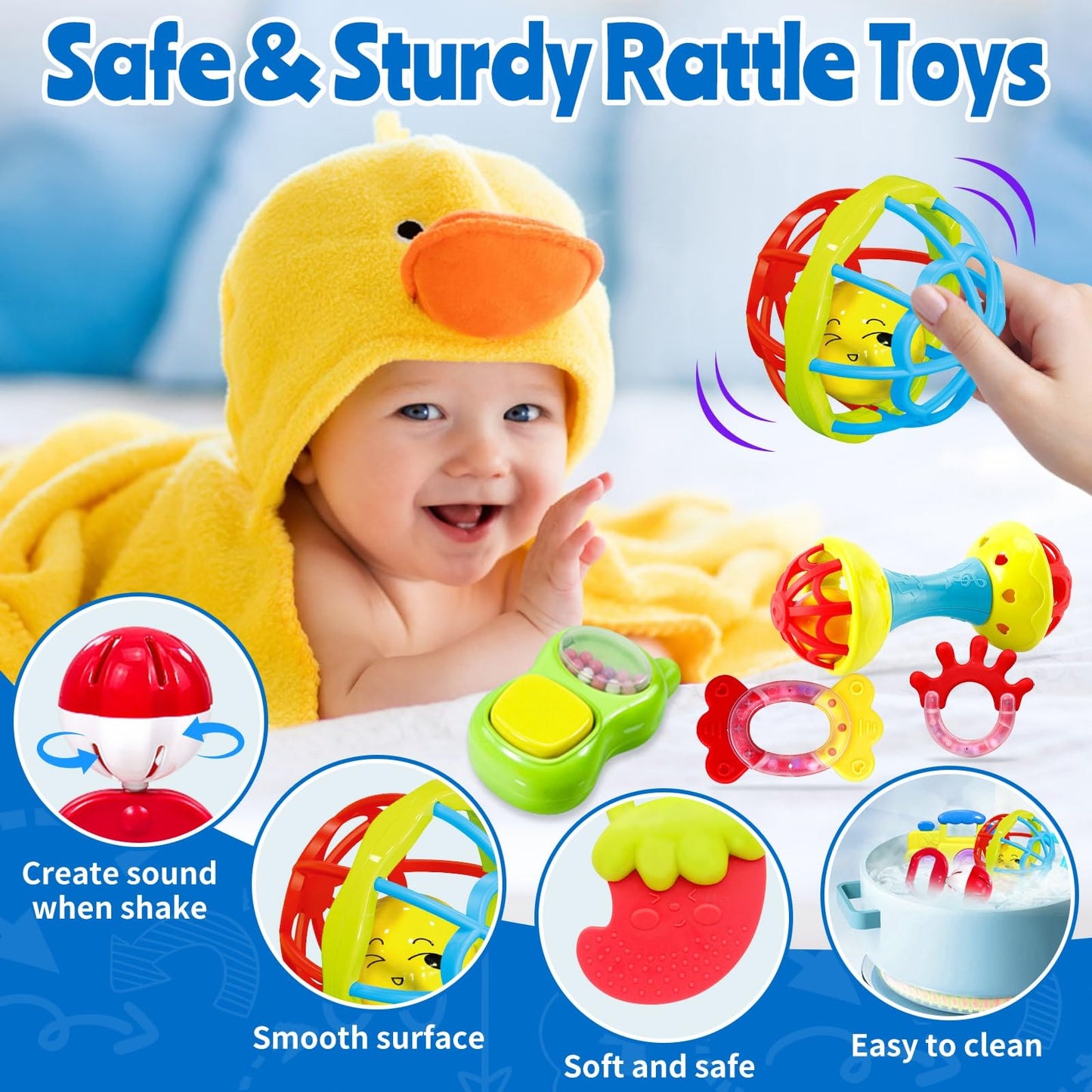 Baby Rattles 0-6 Months: Baby Toys Rattles for Babies 6-12 Months Infant Toys 0-3 Months Newborn Toys Teething Toys 3-6 Months - Baby Rattle Socks Baby Gifts for Boy Girl