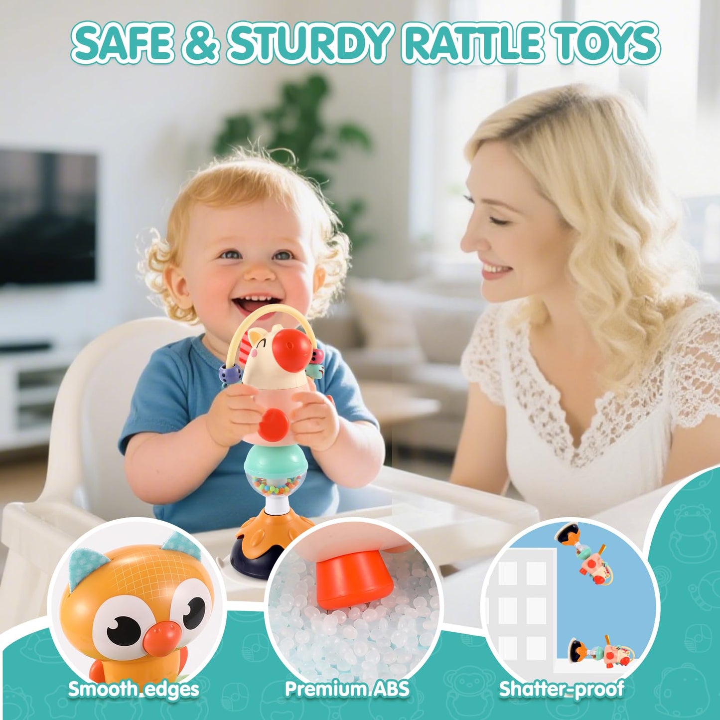 Baby Toys 6-12 Months 3PACK High Chair Scution Cup Toys Rattle Toys for Babies 12-18 Months Baby Tray Infant Toy for 6 9 12 18 24 Months Newborn Gifts for 1 2 Year Olds Boys Girls Kids Birthday Xmas