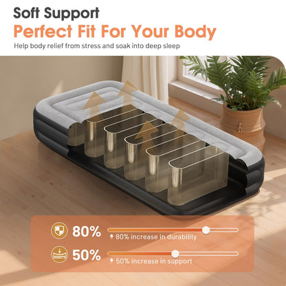 VOSSER Twin Air Mattress with Built in Pump,Inflatable Mattress 2 Mins Self-Inflation/Deflation,Thicker Blow up Mattress Leak-Proof,Flocked Top Air Bed with Storage Bag for Home, Camping & Guests
