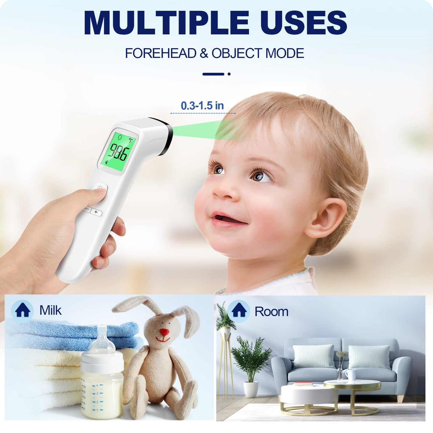 No-Touch Thermometer for Adults and Kids, Accurate Digital Baby Thermometer, Fever Alarm & Silent Mode, 2 in 1 Forehead & Object Mode