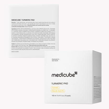 medicube Kojic Acid Turmeric Clarifying Toner Pad for Troubled Skin & Use After Spot Care | Soothing & Calming with Kojic Acid, Turmeric, Niacinamide, and Glycolic Acid | Korean Skin Care, 70 Pads