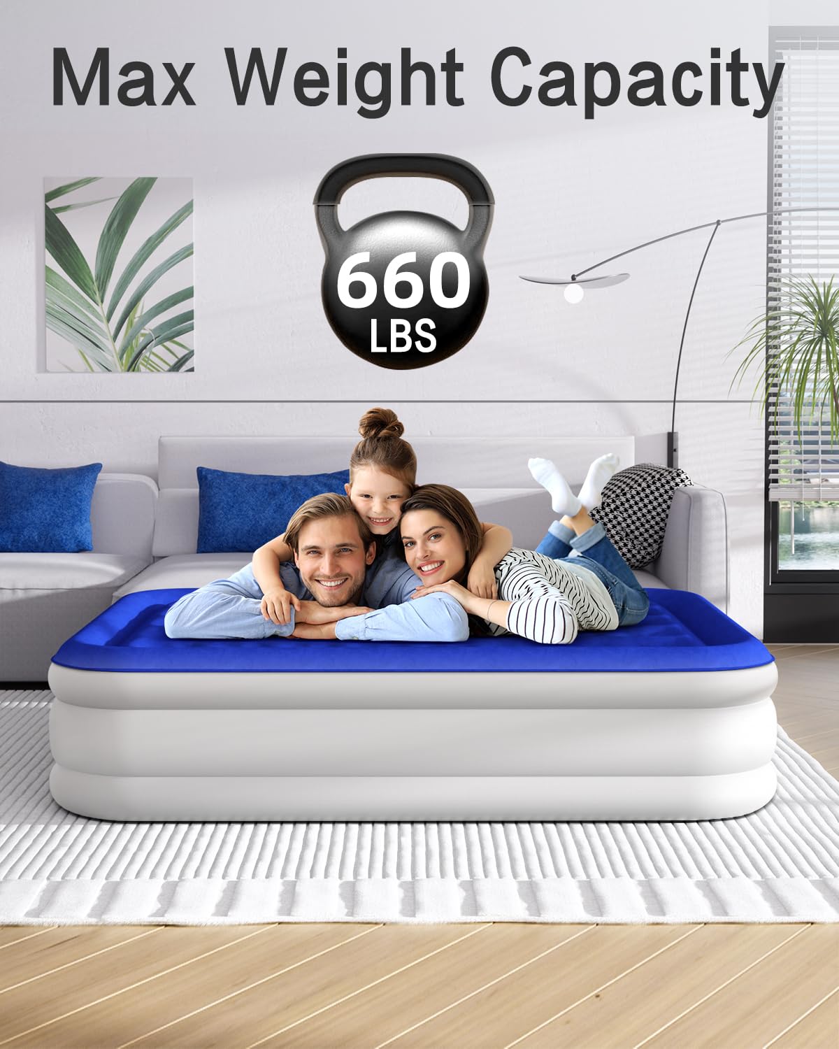 Xsleep Queen Air Mattress with Built in Pump Luxurious Comfort 16" Raised Inflatable Mattress Queen Airbed Blow Up Mattress for Home Guests 80"*60"*16" Air Bed 3 Mins Fast Inflate/Deflate 660 lbs Max
