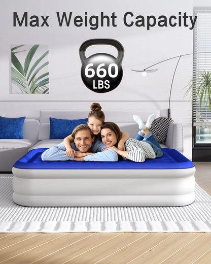 Xsleep Queen Air Mattress with Built in Pump Luxurious Comfort 16" Raised Inflatable Mattress Queen Airbed Blow Up Mattress for Home Guests 80"*60"*16" Air Bed 3 Mins Fast Inflate/Deflate 660 lbs Max