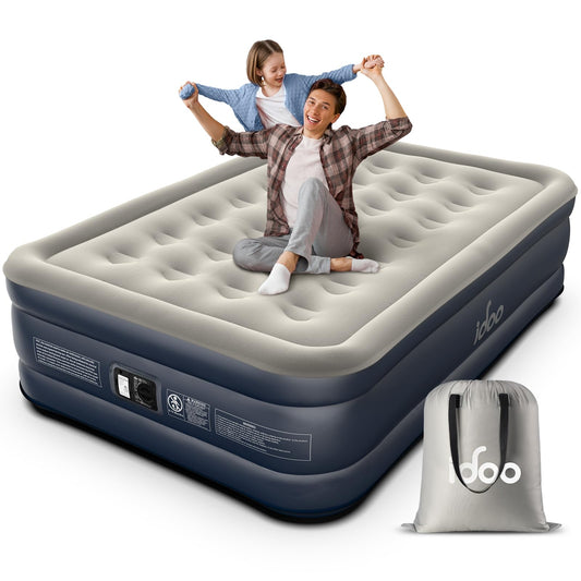 iDOO Air Mattress Full with Built in Pump, 18" Raised Comfort Blow up Mattress, Inflatable Mattress for Guests & Home, Air Bed, colchon inflable, Upgraded Four Chamber Technical Airbed