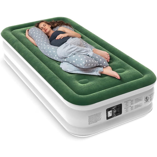 Zearna Twin Air Mattress with Built Pump, 16" Durable Blow Up Mattress Airbed, Comfortable Top Surface Inflatable Mattress for Camping Home & Portable Travel