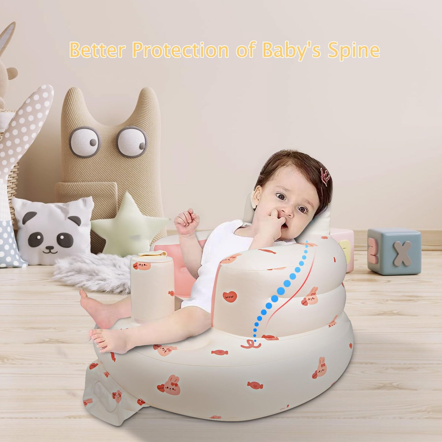 EKEPE Inflatable Baby Chair with Built in Air Pump, Sit me Up Floor Seat for Baby 3 Months & Up, Blow Up Baby Seats for for Infants for Sitting Up - Bunny