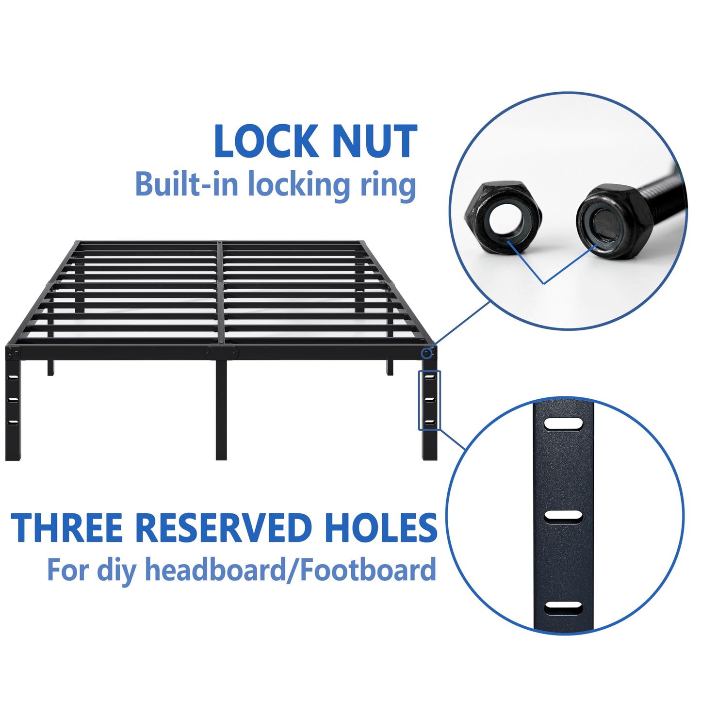 NEW JETO Metal Bed Frame,Full Size Bed Frame with Storage Space,Heavy Duty Sturdy Mattress Foundation,Easy Assembly,No Box Spring Needed, Black,18 Inch,Full