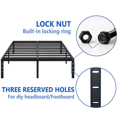 NEW JETO Metal Bed Frame,Full Size Bed Frame with Storage Space,Heavy Duty Sturdy Mattress Foundation,Easy Assembly,No Box Spring Needed, Black,18 Inch,Full
