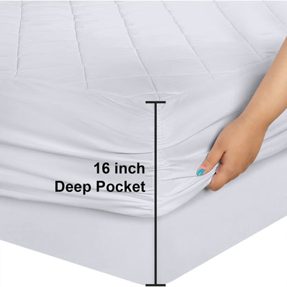 Utopia Bedding Quilted Fitted Mattress Pad, California King Size, Elastic Fitted Mattress Topper Protector and Cover Stretches up to 16 Inches Deep, Machine Washable (White)