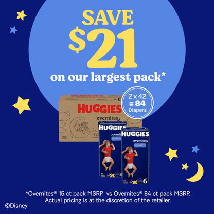 Huggies Size 6 Overnites Baby Diapers: Overnight Diapers, Size 6 (35+ lbs), 84 Ct (2 Packs of 42), Packaging May Vary