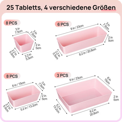 Vtopmart 25 PCS Plastic Drawer Organizers Set, 4-Size Versatile Bathroom and Vanity Drawer Organizer Trays, Storage Bins for Makeup, Bedroom, Kitchen Gadgets Utensils and Office