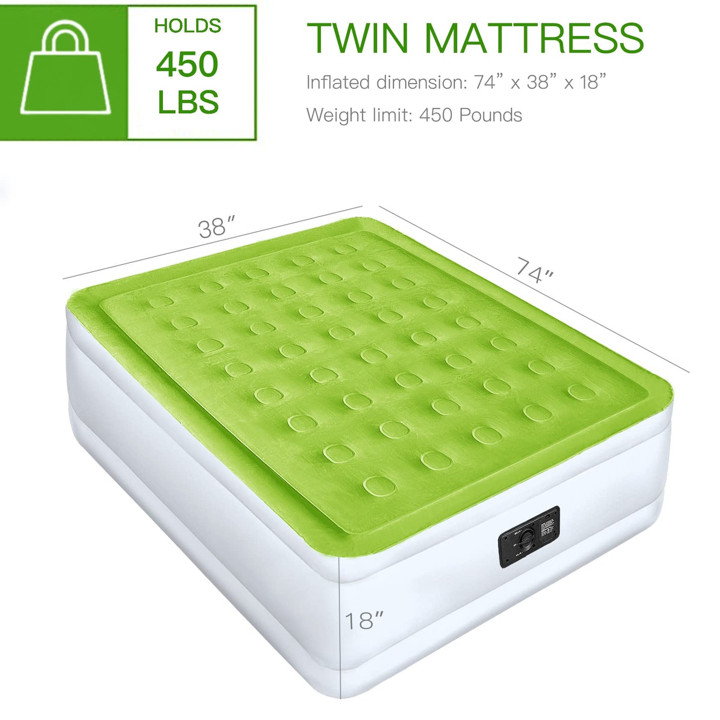 YENING Twin Size Air Mattress with Built in Pump Raised Single Inflatable Bed Blow up Mattressith Camping Airbed 18 Inch Tall