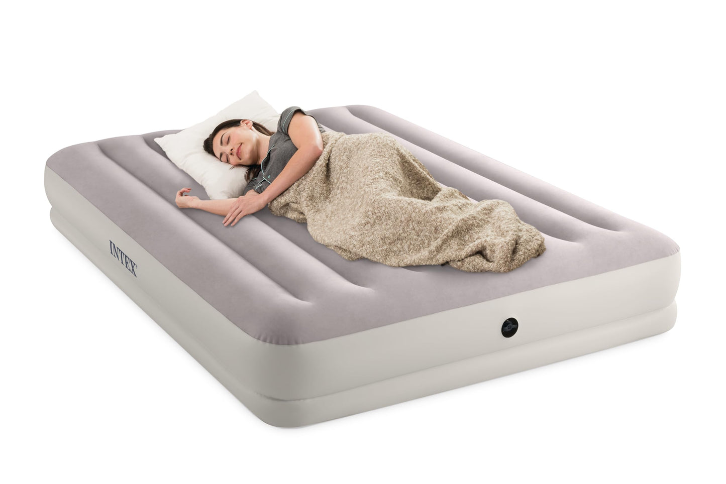 Intex 64179E Dura-Beam Standard Prestige Mid-Rise Air Mattress: Fiber-Tech - Queen Size - Quickfill USB Air Pump - 12in Bed Height - 600lb Weight Capacity