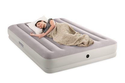 Intex 64179E Dura-Beam Standard Prestige Mid-Rise Air Mattress: Fiber-Tech - Queen Size - Quickfill USB Air Pump - 12in Bed Height - 600lb Weight Capacity