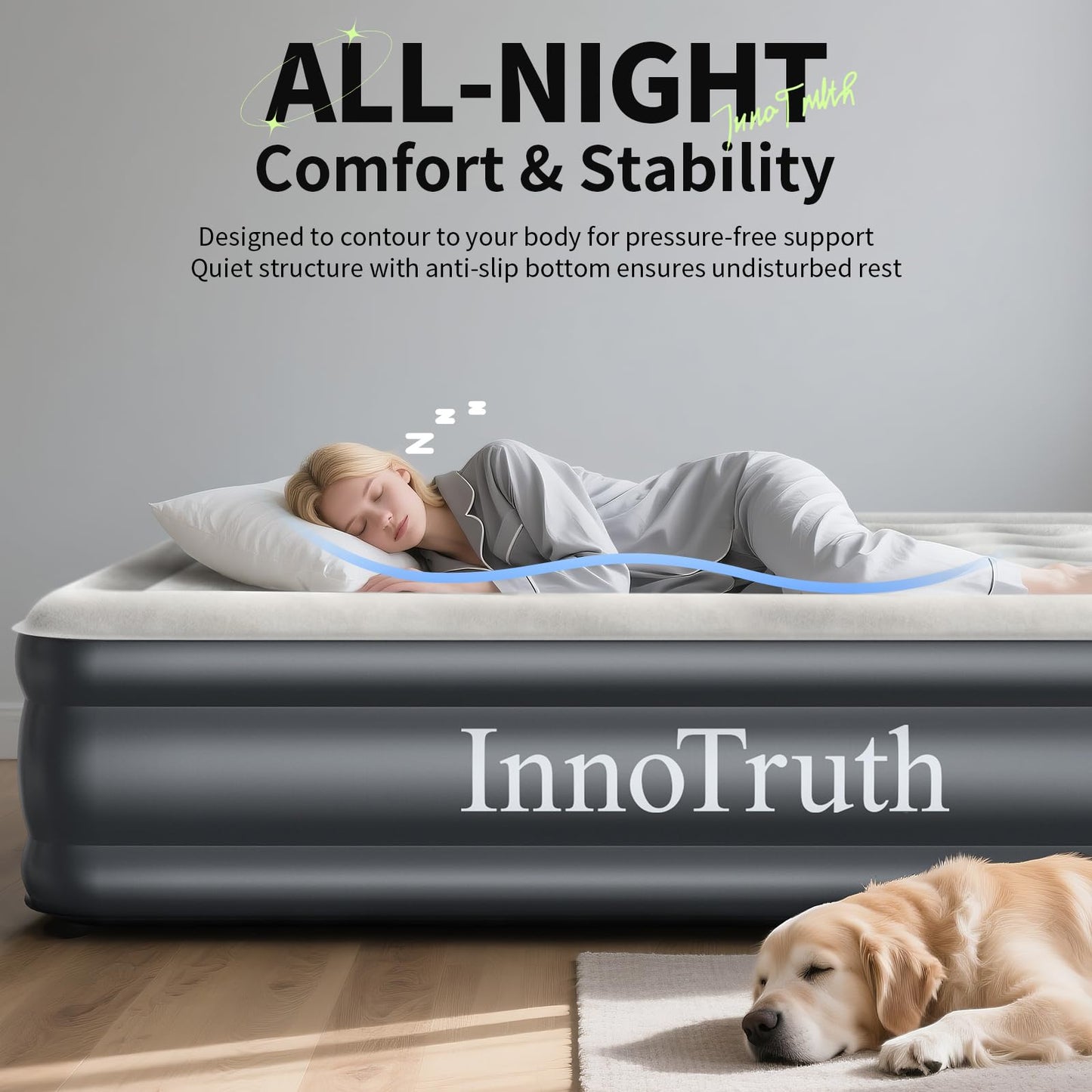 InnoTruth Cal King Air Mattress with Built in Pump, Family Choice Award Winner-Inflatable Blow up Mattress, 18" Raised Colchones Inflables Air Bed for Guests & Home, Ideal for Home Use and Outdoor