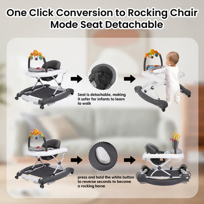 Boyro Baby Baby Walker, 5-in-1 Baby Walkers for Boys and Girls 6-12 Months with Bouncer, Removable Footrest, Feeding Tray & Music, Foldable & Adjustable Activity Walker for 6-18 Months Toddler Infant