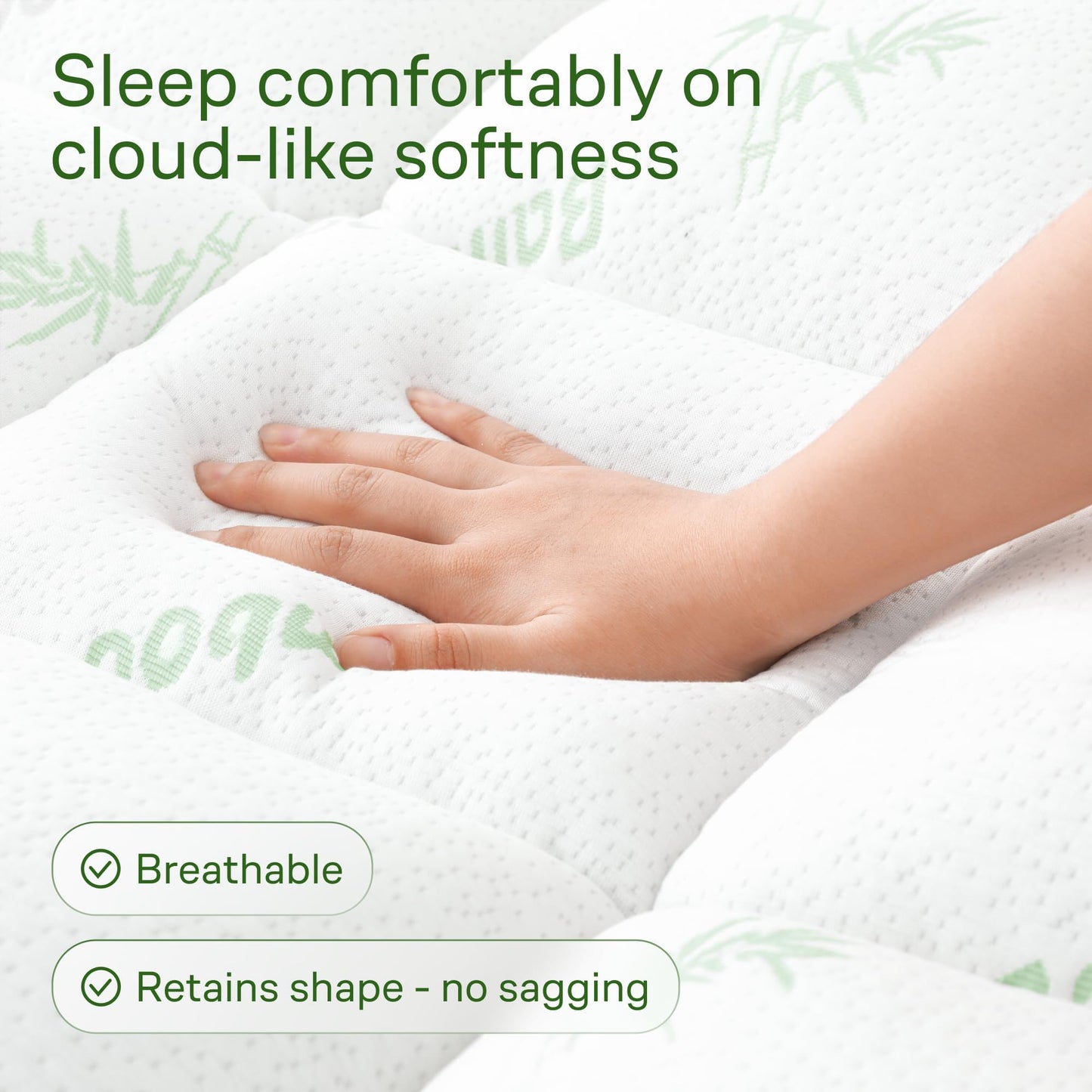 Ultra Soft Queen RV Size Mattress Topper - Viscose Made from Bamboo Pillow Top Mattress Pad for Back Pain Relief - Naturally Cooling for Hot Sleepers, Green