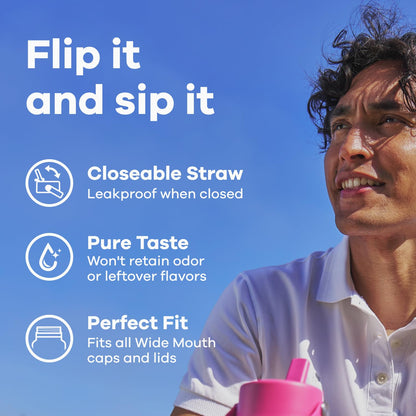 Hydro Flask Water Bottle - Insulated Stainless Steel - Wide Straw Lid, Non Spill, Leakproof in 40 Oz Reef Pink