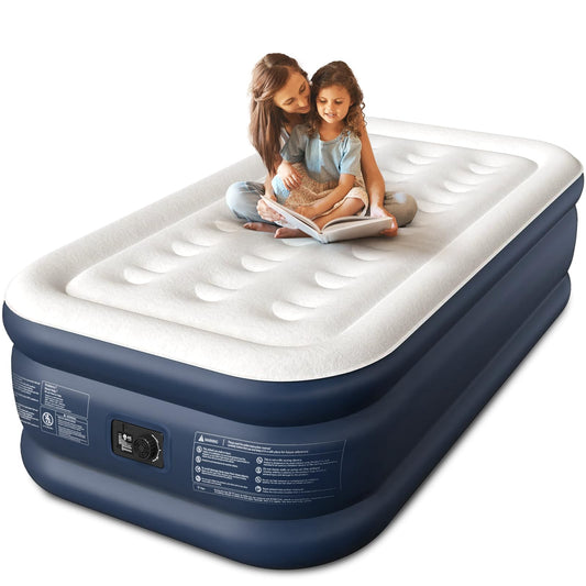 Twin XL Air Mattress with Built-in Pump, 18" Raised Comfort, 80“ Length, 48Hr Leak-Proof Test, Upgraded Honeycomb Pillar Design, Supports 500 lbs, 2-Min Inflation for Home, Guests & Camping