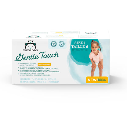 Amazon Brand - Mama Bear Gentle Touch Diapers, Size 6, 108 Count (4 packs of 27)